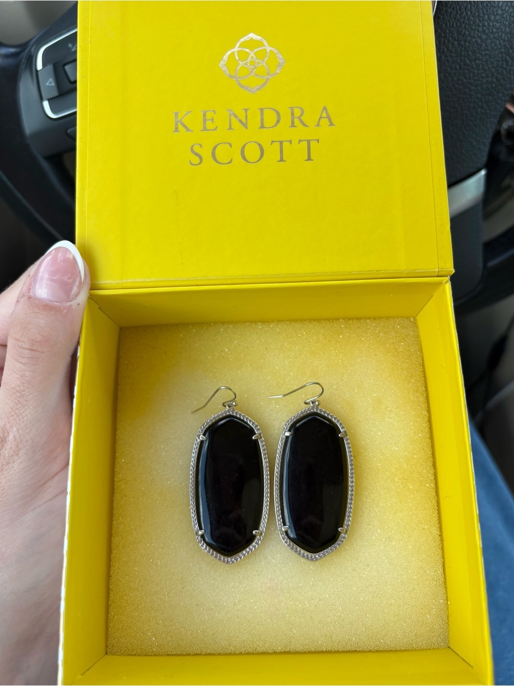 Kendra Scott Black Danielle Earrings with Silver Frame